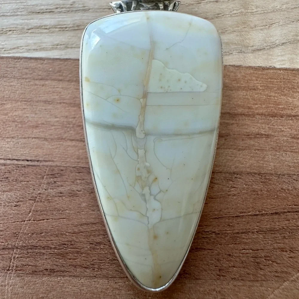 VTG‎ Thomas Gourneau Pendant 1.75 Inch Opalized Wood Moonstone 925 Sterling 8.6g